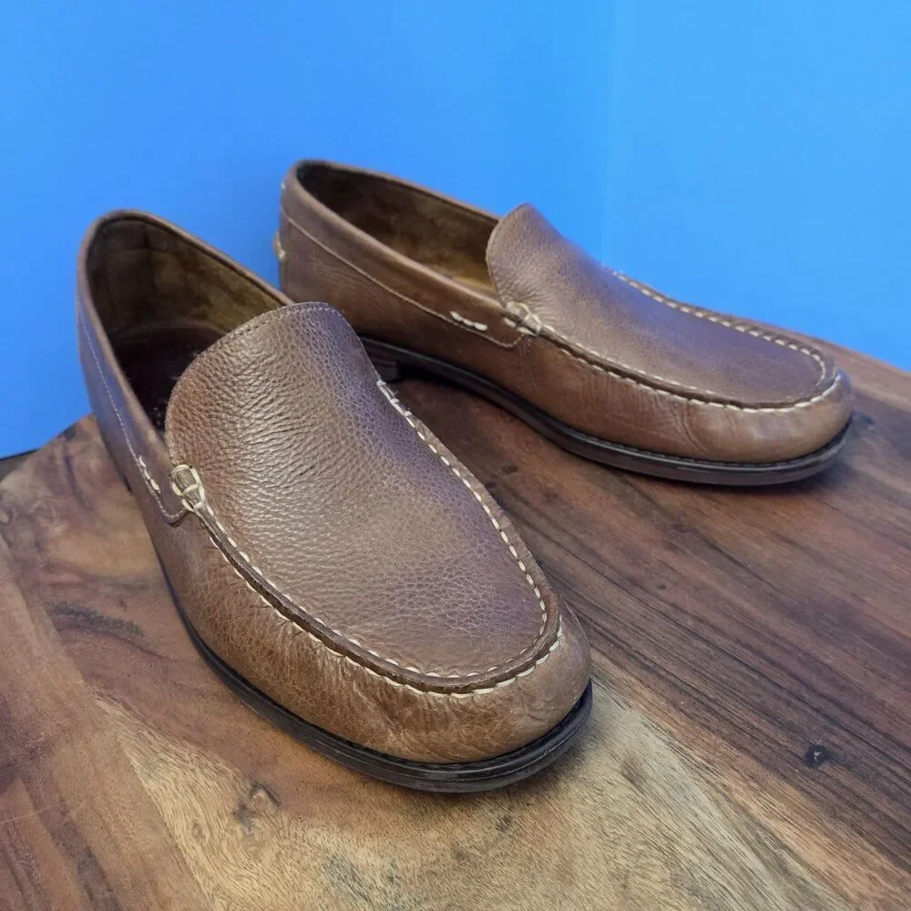 G.H. Bass Abner Moc-Toe Loafers Men's 9M Brown Pebbled Leather Classic Slip-On